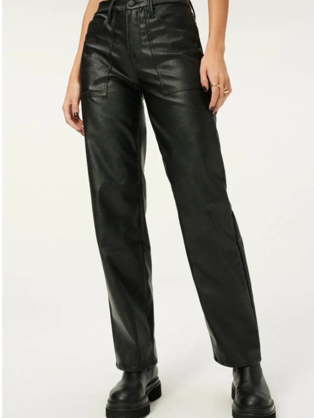 Good American Black Faux Leather Wide Leg Pants